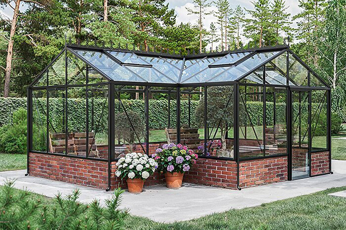T-modell veggmontert drivhus i aluminium og herdet glass | Luxvindu